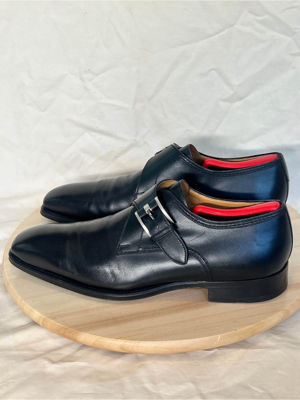 Magnanni Men’s Black Leather Monk Strap Buckle Dress Shoes US 9.5
